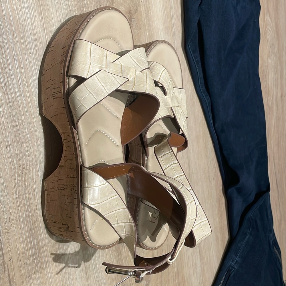 Franco Sarto cork wedge snakeskin sandals